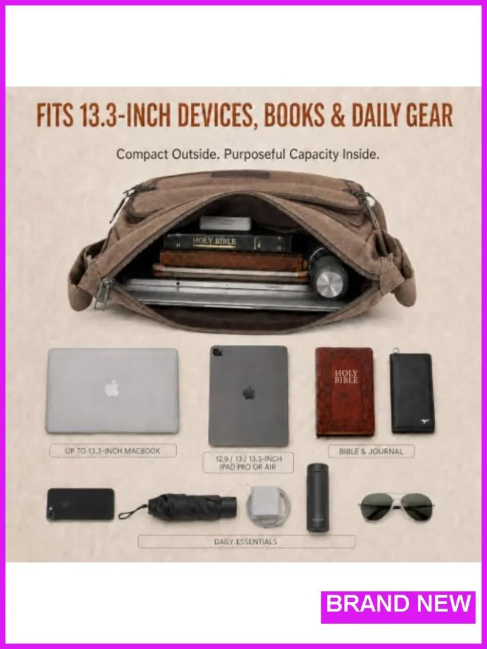 Waxed Canvas Messenger Bag for Men and Women with RFID Blocking, Fits 13.3 Inch